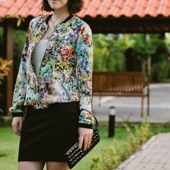 Zapa Woman Floral Bomber Jacket Full zip Size S Multicolor Lightweight Cotton - Picture 2 of 12